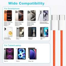 60W USB Type-C 快充線，兼容 17，USB C 轉 USB C 快充線，兼容 17/16/15/15 Pro/15 Pro Max/15 Plus/Pro/Air5，兼容 Galaxy S25/S24/S23，適用於辦公桌配件/汽車配件，手機充電旅行，萬聖節禮物，1件/3件 - 橘色 - 查看 6