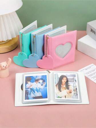 Álbum de fotos con tarjetas en forma de corazón hueco de 3 pulgadas, portador de tarjetas de fotos mini, álbum de fotos lindo, organizador de tarjetas pequeño adecuado para billetera, mini billetera, portador de tarjetas