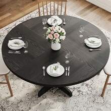 Mesa de comedor redonda negra para 4-6 personas, juego de mesa circular para cocina y comedor, tablero de madera fácil de limpiar, estilo clásico y moderno. - Negro - Ver 6