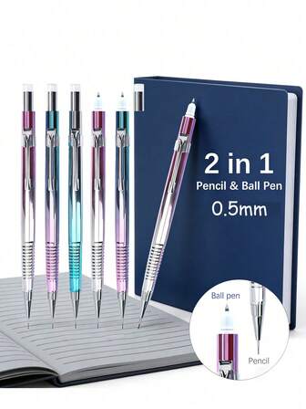 2-In-1 Automatic Pencil Lead + Ballpoint Pen Refill, 0.5mm Multifunctional Retractable Pen, Metal Gradient Design - Ideal For Writing, Note-Taking And Sketching For Students, Office Workers And Artists
