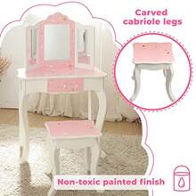 Teamson Princess Gisele Twinkle Star Print Juego de 2 Piezas para niños de Madera con Mesa de Tocado Espejo triplejo Cajon de Almacenamiento y Taburete a Juego BlancoConveniente y duradero, favorito para niños - Multicolor - Ver 5