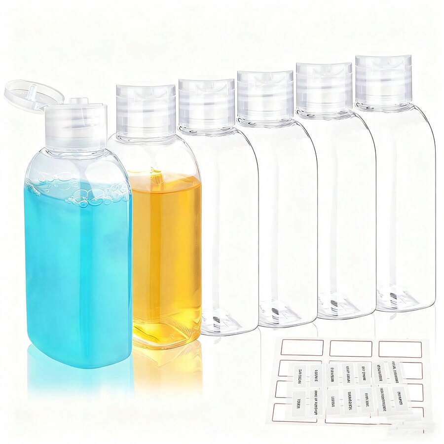 Travel Shampoo Bottles 6pcs 3.4oz Travel Bottles For Toiletries Leak Proof Refillable Lotion Containers With Flip Cap Small Plastic Squeeze Bottle(Clear) - Clear - View 1