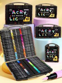 80pcs Black Acrylic Marker Pen Set, No Need To Soak Paper For Painting, Art Collection, DIY Graffiti Pen, Colorful Watercolor Marker Pen Set, Waterproof Large Capacity Colored Pens, Elegant Gift For Students, Back To School Supplies - Multicolor - View 5
