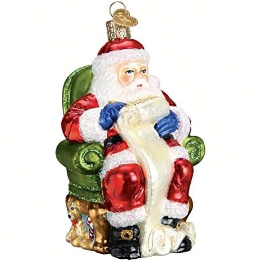 Old World Christmas Adornos de Vidrio soplado de búho de Papá Noel para árbol de Navidad(Lista de cheques de Papá Noel) - Multicolor - Ver 1