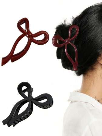 2pcs Unique Hollow Bowknot Hair Clips, High-End Aesthetic Bun Claw Clips, Sharkfin Clips For Ponytail, Elegant & Versatile Hair Accessories, Ideal Gift For Valentine's Day, Thanksgiving, Mother's Day, Christmas, Back To School, Birthday Women Hair Claw Hair Clutch