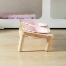 纯色木质飞碟宠物碗，带木质支架，双碗设计，颈部保护，防溢漏，猫狗粮水碗，宠物用品 - 300ml - 查看 6