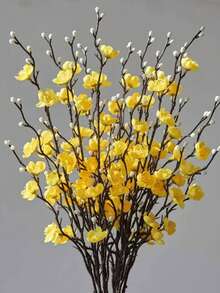 1/4/8 Caja(s) de Flores artificiales de flor de ciruelo amarillo, madreselva falsa de tallo largo de plástico, decoración para el hogar, hotel, oficina, boda, fiesta, jardín - Multicolor - Ver 5