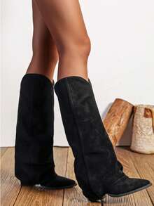 wellspring Women's Pointed Toe Thigh High Fashion Boots, Versatile For Everyday Wear - Black 2 - View 3