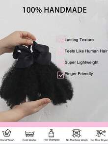 1pc Kids Afro Puff Soft Hair Luxury Kids Hair Buns Hand Feel Marley Kinky Bulk For Hair Girl With Elastic - Natural Black - View 7