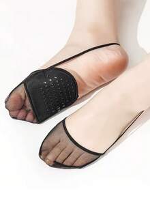 QKC 1 Pair Women's Half Toe Socks, Non-Slip Design, Invisible Half-Cut Socks With Cushion Pads - Multicolor - View 1