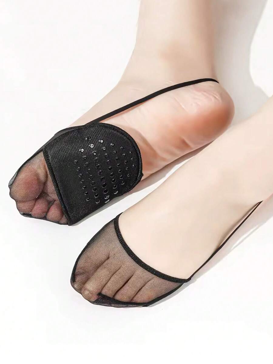 QKC 1 Pair Women's Half Toe Socks, Non-Slip Design, Invisible Half-Cut Socks With Cushion Pads - Multicolor - View 1