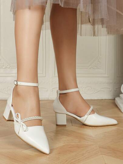 Women's Pointed Toe Bow Decor Buckle High Heel Sandals, Western Wedding Style