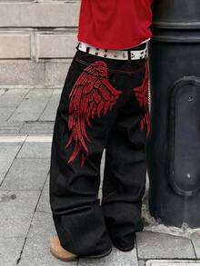 1 chiếc quần jeans nam Infinite Jeans kiểu retro in họa tiết, ống rộng, thoải mái, năng động, phù hợp với phong cách đường phố (Sản phẩm không bao gồm thắt lưng và phụ kiện) - màu đen - Xem 6