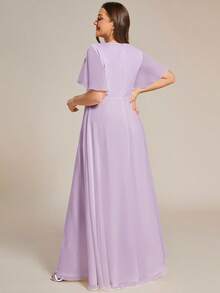 EVERPRETTY Women Plus Elegant V-Neck Applique Ruffle Sleeve Chiffon Dress, For Valentine's Day - Mauve Purple - View 3