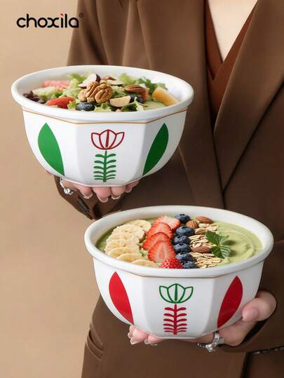 choxila 1pc Tulip Pattern Ceramic Dessert Bowl, Suitable For Nuts, Snacks, Yogurt, Salad, Fruit, Tray, Dessert Cup, Saudi Style, Ideal For Afternoon Tea, Family Gathering, Ramadan/Eid Al-Adha Holiday Gift, Hotel, Festival Party
