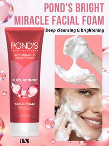 Pond's 100克旁氏奇迹亮白洁面泡沫，抗衰老，减少皱纹，深层清洁毛孔，即刻去除暗沉，清除杂质，微泡沫，瞬间起泡，洗后清爽，控油，温和去角质，丝滑柔润的质地，提亮肤色20倍，中性pH值平衡 - 奇蹟抗皺 - 查看 9