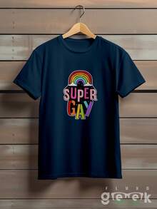 Super Gay LGBT Pride Rainbow T-Shirt REF 3310 FLUXO GEEK - Màu xanh hải quân - Xem 1