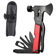 Multi Purpose Tool Axe Stainless Steel Portable Outdoor Camping Safety Hammer Anodized Aluminum Handle - Rojo - Ver 1