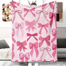 1pc Cozy Bowknot Print Flannel Blanket - Soft, Vintage-Inspired Design With Pink Bows On White, All-Season Comfort For Home, Office, Camping & Travel, Machine Washable, Perfect For Halloween & Christmas Decor, Travel Accessory |   Playful Pattern |   Soft Texture, Blanket For Bed - Nhiều màu 28 - Xem 13