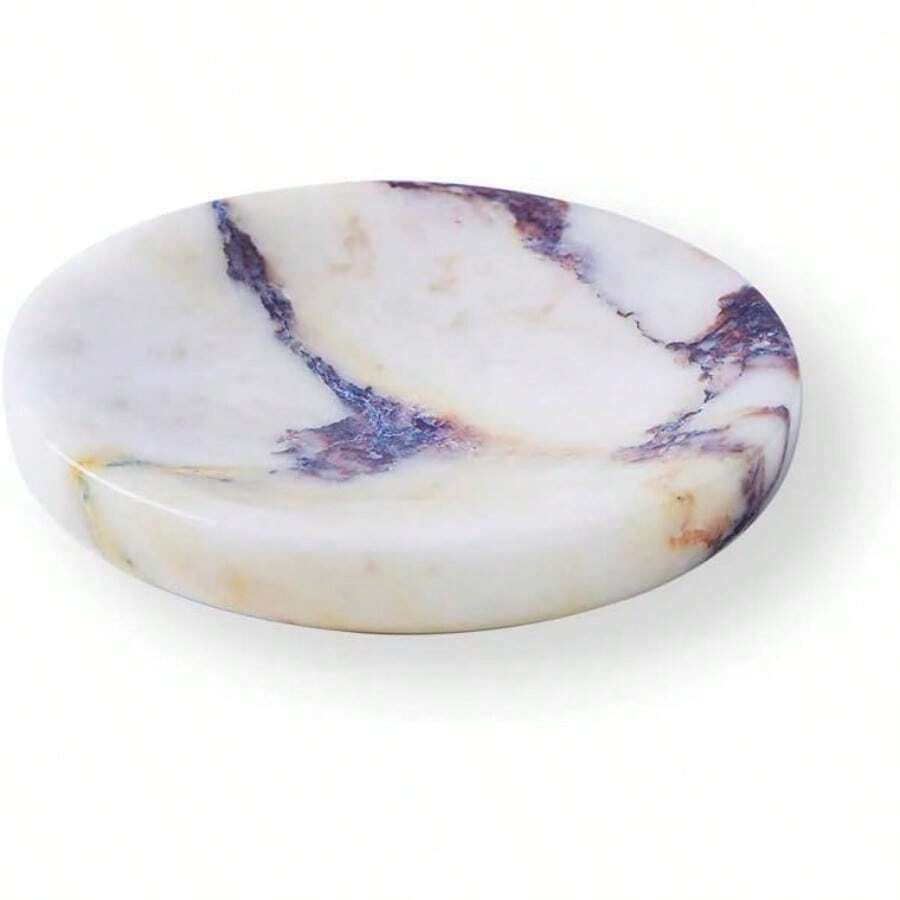 Marble Jewelry Dish Trinket Dish Ring Holder Nightstand Decor Coaster Soap Dish Sponge Holderfor Bathroom Shower Kitchen Sink 4 L*4 W*0.71 H Calacatta Viola PHSD-01 - 卡拉卡塔紫 - 查看 1