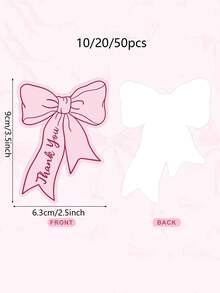 10/20/50pcs Pink & Blue Bow Thank You Cards,Bowknot Small Business Cards Thank You Notes Suitable For Business, Weddings, Anniversaries, Parties, Baptisms, Graduations, Holidays, Birthdays, Thanksgiving, Teacher's Day, And More To Express Gratitude To Guests, Friends, And Family - Multicolor - View 3