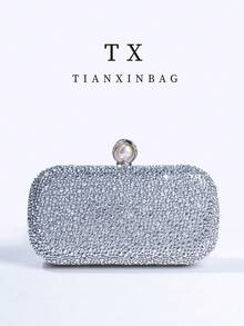 Pink Pearl Evening Clutch Bag, Elegant Engagement Handbag For Cheongsam Dress, With Metal Chain, Suitable For Party, Wedding, Prom, Banquet, Perfect Match For Women's Graduation Gown, Prom Accessories, Sequin Dress, Shiny Dress, Women's Graceful Dress. - Silver - View 10