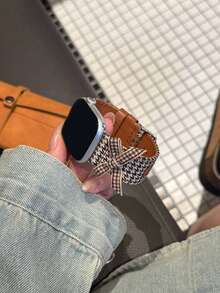 1条蝴蝶结格纹真皮表带，兼容，适用于38mm、40mm、41mm、42mm、44mm、45mm、46mm、49mm表盘尺寸，也兼容 Link系列Ultra、S11/10、9/8/7/6/5/4/3/2/1、SE。