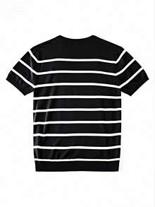 Tween Boys Casual Striped Crew Neck Short Sleeve Knit T-Shirt, Summer Top - Black - View 4