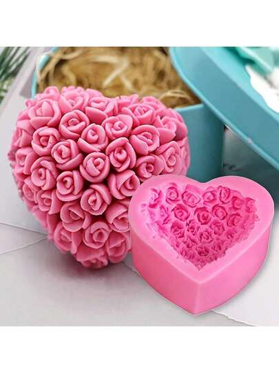 1pc Heart-Shaped Rose Mold, 3D Silicone And Rose Models For Making Candles, Soap, And Handicrafts - Romantic Pink Models For DIY Gifts, Aromatherapy Candles, And Valentine's Day Home Decor, Valentine's Day Gifts, Handmade Gifts For Girlfriends And Boyfriends