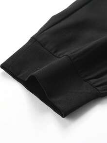 男士加大码春夏抽绳腰运动裤，100% 涤纶面料，可机洗，速干，透气，休闲日常穿着 - 黑色 - 查看 7