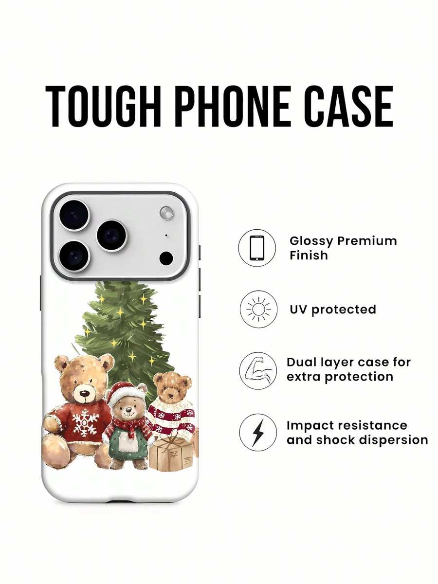 Funda para teléfono con diseño de osos y árboles navideños, compatible con fundas , 17, 16 Pro Max, 15 Pro Max, 13 y 12. Fabricada en TPU, es resistente a caídas, al desgaste y cómoda de sostener. Un regalo ideal para familiares, amigos, seres queridos, novios/novias y para Navidad. - Blanco - Ver 1