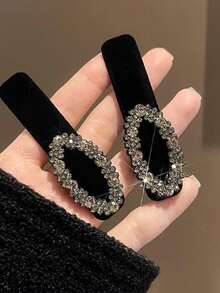 2个黑色水晶装饰发夹，侧刘海夹，后颈夹，植绒发饰，爪夹，发卡，发夹，派对发饰