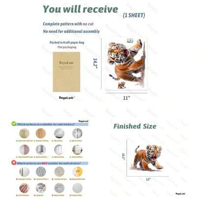 Lifelike Walking Little Tiger Wall Decal Nursery Animal Wall Sticker Removable Peel And Stick Wall Art Decor Classroom Preschool Living Room Playroom Bedroom School