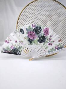 1Pc D EXCEED Women's White Handle Ink Painting Floral Folding Fan – Elegant & Gorgeous Hand Fan – Perfect For Dance Props Stage Performances Concerts Bridal Weddings New Year Gifts All-Season Use Tea Party Accessories - White-handled Ink-wash Flower Fan - View 14