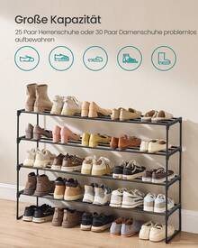 SONGMICS Schuhregal 4 Ebenen, Schuhständer Metall, Schuhaufbewahrung, Schuh-Organizer, aufrecht oder umgedreht, für 25-30 Paar Schuhe, stapelbar, Flur