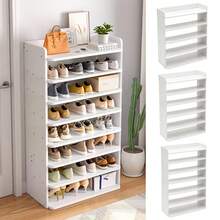 LIVINGANDHOME Living And Home 5-8 Tier Sturdy MDF Shoe Rack White Raised Guardrail Rounded Edges Vertical Storage Organizer For Home Entryway Bedroom Closet - White 62cm W X 26cm D X 72cm H - View 2