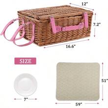 Cesta pícnic de mimbre tipo sauce con manta impermeable y hielera aante para camping aire libre sesión de fotos cumpleaños Día de San Valentín regalo de boda para 4 personas rosado - Florrosa - Ver 4