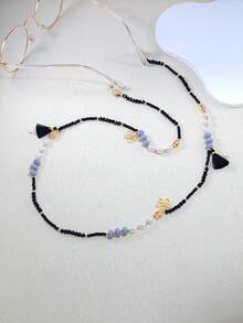 1件装女士彩色串珠四叶草流苏吊坠眼镜链，清新甜美风格配饰 - 彩色 - 查看 3