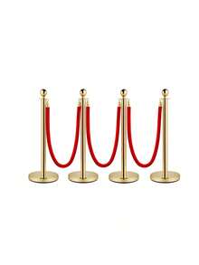 4-Pack Heavy Duty Retractable Stanchion Posts - 3-Rope Crowd Control Barriers For Events - Gold - View 7