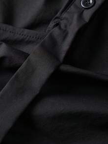 Womens Cropped Button Down Shirts Long Sleeve Solid Color Tops Spring Fall Blouse - Black - View 5