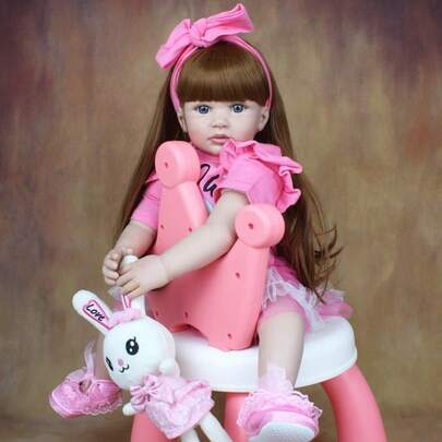 60 CM 24 Inch Lifelike Soft Vinyl Reborn Girl Baby Doll Newborn Princess Toddler Baby Lovely Kid Christmas Gift (Some Parts Random, Including Plush Toy, Pacifier, Bottle, Diaper, Hair Accessories And Clothes Set)