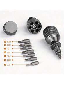 迷你钛合金螺丝刀 1/4英寸磁性螺丝刀 7合1 S2合金钢钻头 EDC家用维修工具 - 銀色 - 查看 6