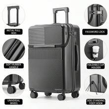 Multifunctional Suitcase ABS+PC Spinner Luggage – Front-Opening Laptop Compartment For Quick Access, Built-In USB Charging Port (Power Bank Not Included), Foldable Rear Cup Holder For Water Bottles & Coffee Cups, 360° Double-Row Silent Spinner Wheels, Wet/Dry Separated Interior Organizer With Waterproof Pouch, Side-Mounted Hook For Umbrellas Or Bags, 3-Digit Combination Lock, Lightweight & Durable Shell – Available In Black, Silver, Burgundy, And White; Sizes: 20" (Carry-On), 22", 24", 26" – Perfect For Business Travel, Weekend Getaways, And Long-Haul Flights - 24 inch - View 7