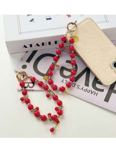 1件中国风水财神水晶串珠手机挂绳，短款腕带吊坠，中国结防丢绳