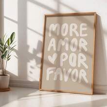 1幅“More Amor Por Favor”帆布画，简约米色焦糖拿铁色调，浪漫爱情主题装饰画，适用于卧室、办公室、客厅、咖啡厅、宿舍等场所。现代水墨帆布画，客厅装饰画，简约墙面艺术，艺术设计装饰礼品，可选画框。 - 彩色 - 查看 2