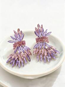 1 对水晶叶夸张奢华婚礼耳环，时尚优雅的女士珠宝礼物 - 銀色 - 查看 21