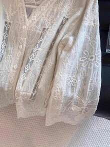 JIANHU Women's Summer Embroidered Sheer Top, Bohemian Floral Lace V-Neck Top, Lightweight & Breathable, Suitable For Beach Vacation, Mother's Day Gift, Holiday White - White - View 8