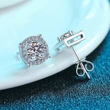 1 Pair 925 Sterling Silver 1 Carat Moissanite 4-Prong Stud Earrings For Women, Daily Wear, Comes With GRA Certificate And Gift Box - A Pair - View 4