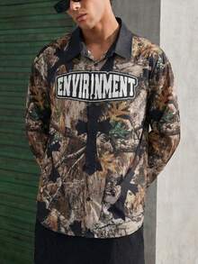 Áo sơ mi dài tay cài nút kiểu dáng thường ngày, họa tiết rằn ri chéo, in kỹ thuật số, phong cách sinh viên, unisex, phong cách đường phố, thích hợp cho mùa xuân/thu. - Đồng - Xem 1