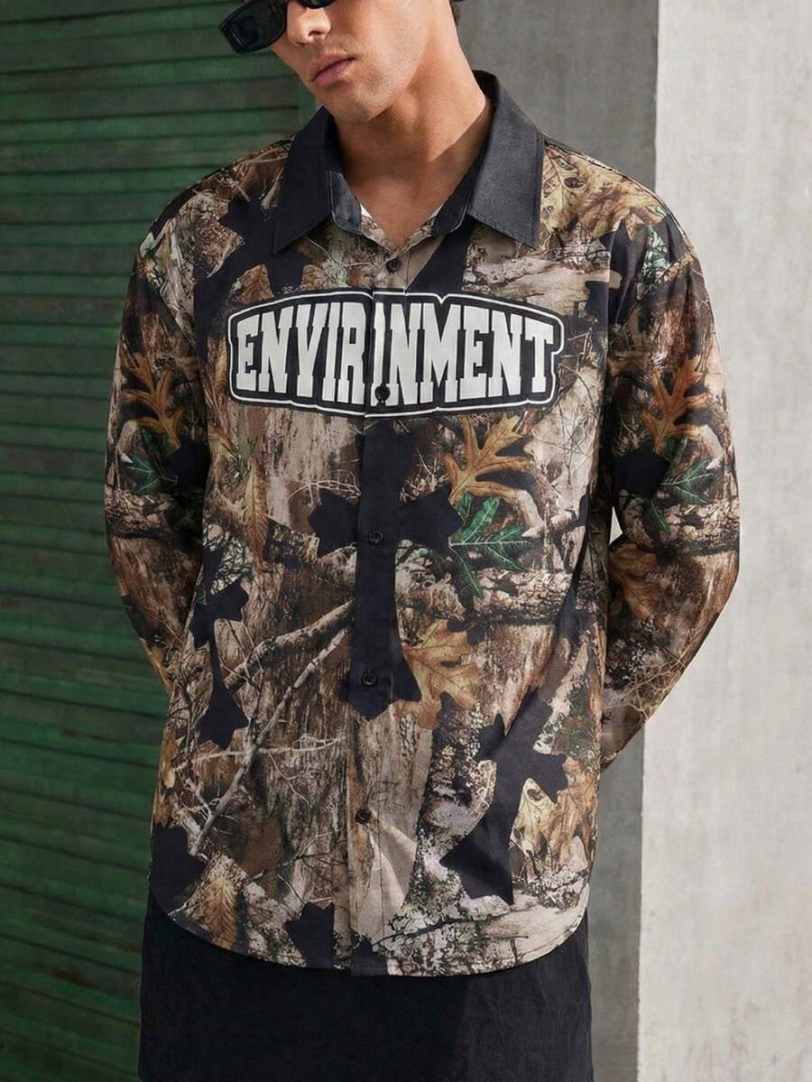 Áo sơ mi dài tay cài nút kiểu dáng thường ngày, họa tiết rằn ri chéo, in kỹ thuật số, phong cách sinh viên, unisex, phong cách đường phố, thích hợp cho mùa xuân/thu. - Đồng - Xem 1